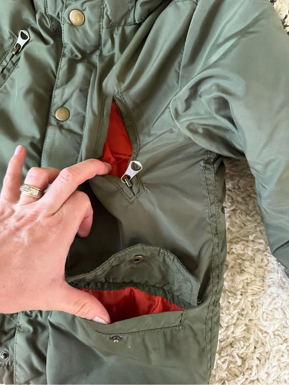 H&M Olive Green Puffer Hooded Kids Coat 4-5 year old